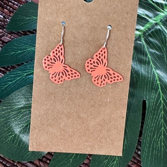 BOGO ORANGE METAL BUTTERFLY EARRINGS - Picture 1 of 4